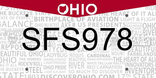 SFS978 Ohio License Plate