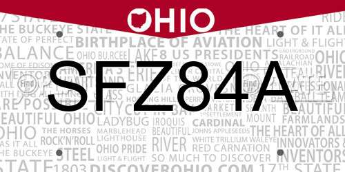 SFZ84A Ohio License Plate