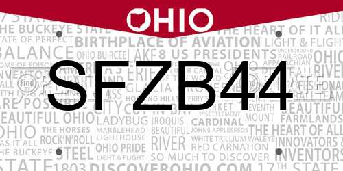 SFZB44 Ohio License Plate