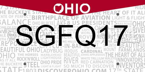 SGFQ17 Ohio License Plate