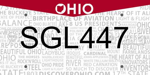 SGL447 Ohio License Plate