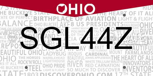 SGL44Z Ohio License Plate