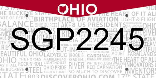 SGP2245 Ohio License Plate