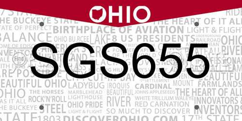 SGS655 Ohio License Plate