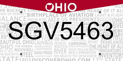 SGV5463 Ohio License Plate