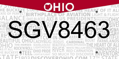 SGV8463 Ohio License Plate