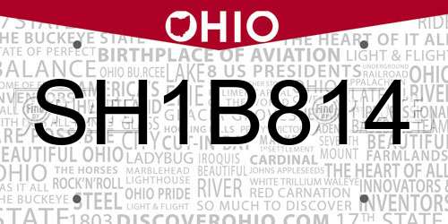 SH1B814 Ohio License Plate