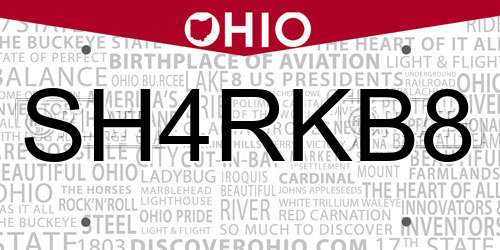SH4RKB8 Ohio License Plate