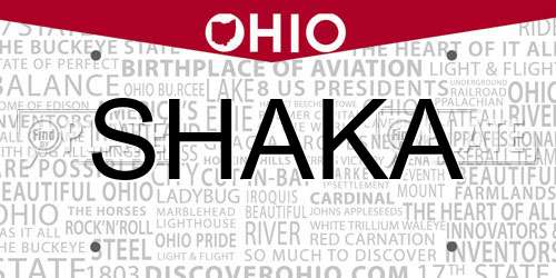 SHAKA Ohio License Plate