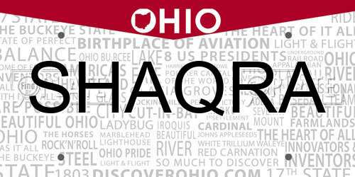 SHAQRA Ohio License Plate