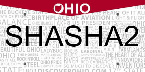 SHASHA2 Ohio License Plate