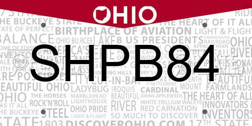 SHPB84 Ohio License Plate