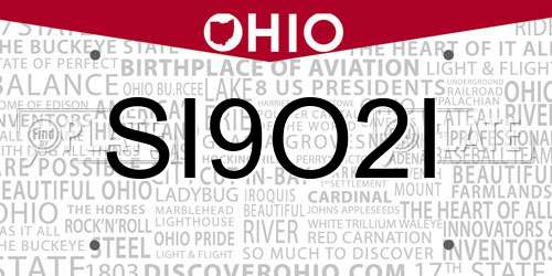 SI9O2I Ohio License Plate
