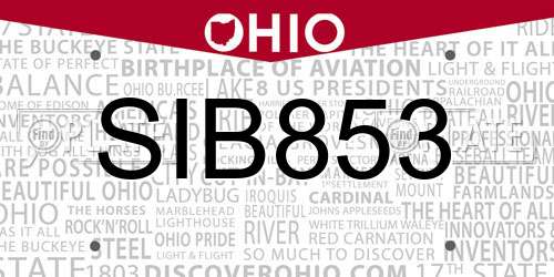 SIB853 Ohio License Plate