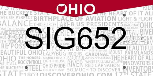 SIG652 Ohio License Plate