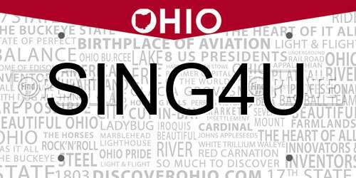 SING4U Ohio License Plate