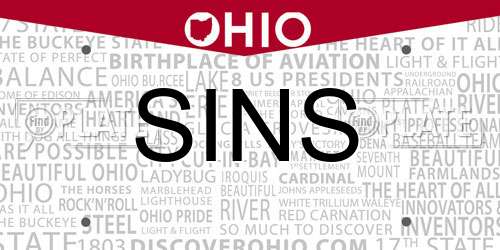 SINS Ohio License Plate