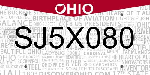 SJ5X080 Ohio License Plate