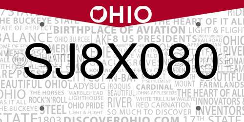 SJ8X080 Ohio License Plate