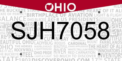 SJH7058 Ohio License Plate