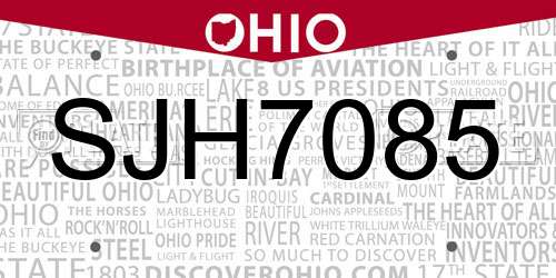 SJH7085 Ohio License Plate