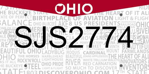 SJS2774 Ohio License Plate