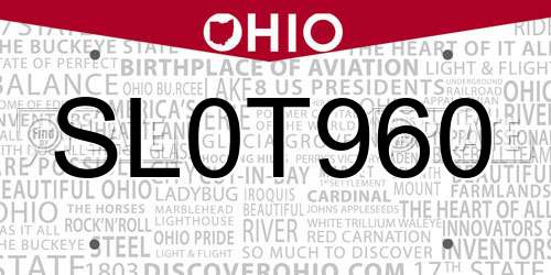 SL0T960 Ohio License Plate