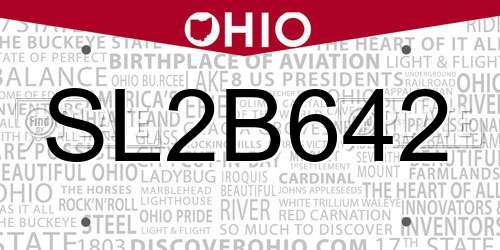 SL2B642 Ohio License Plate
