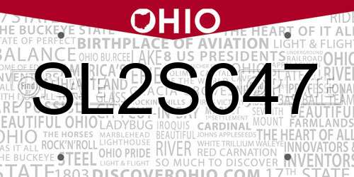 SL2S647 Ohio License Plate