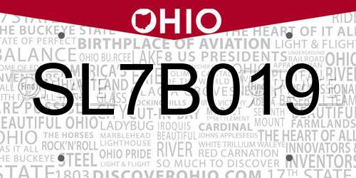 SL7B019 Ohio License Plate