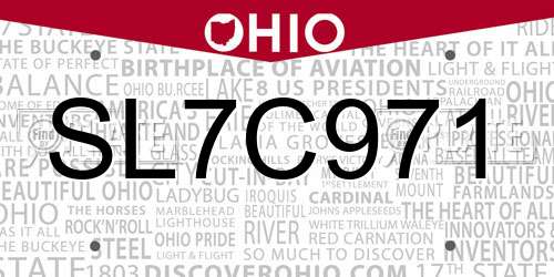 SL7C971 Ohio License Plate