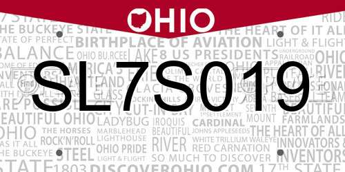 SL7S019 Ohio License Plate