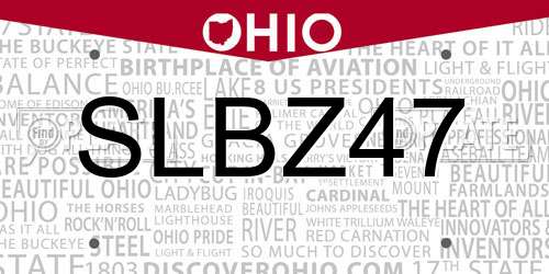 SLBZ47 Ohio License Plate