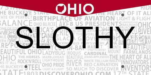 SLOTHY Ohio License Plate