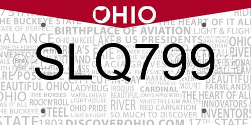 SLQ799 Ohio License Plate