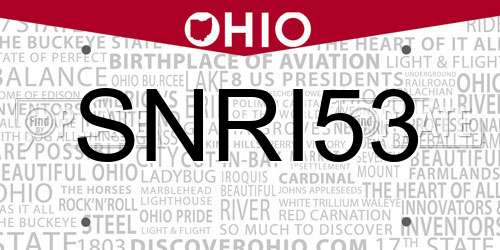 SNRI53 Ohio License Plate