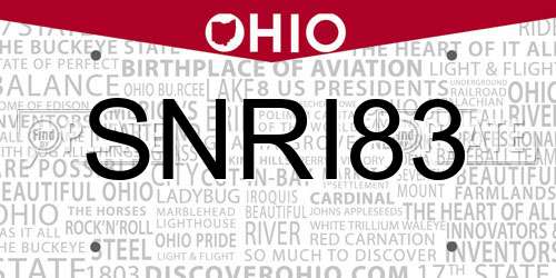 SNRI83 Ohio License Plate