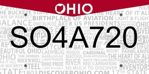 SO4A720 Ohio License Plate