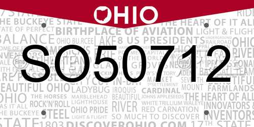 SO50712 Ohio License Plate