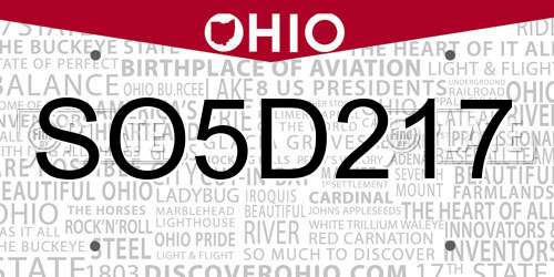 SO5D217 Ohio License Plate