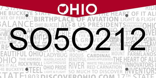 SO5O212 Ohio License Plate