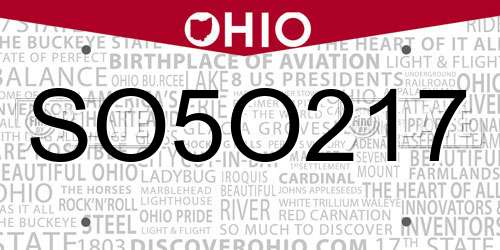 SO5O217 Ohio License Plate