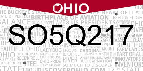 SO5Q217 Ohio License Plate