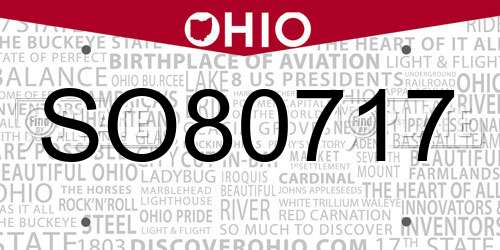 SO80717 Ohio License Plate