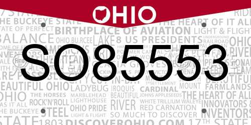 SO85553 Ohio License Plate