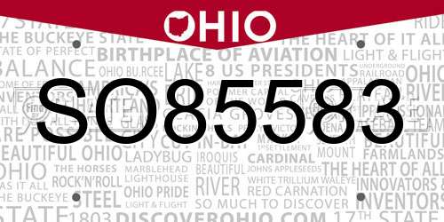 SO85583 Ohio License Plate