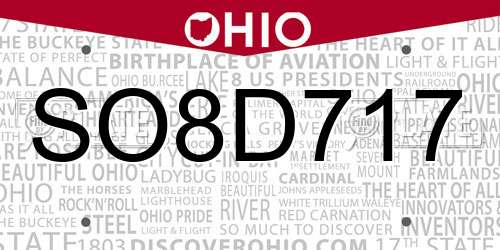 SO8D717 Ohio License Plate