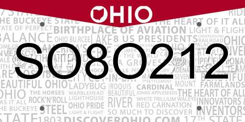 SO8O212 Ohio License Plate