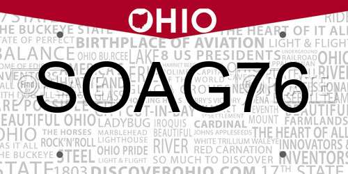 SOAG76 Ohio License Plate
