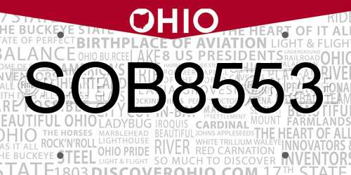 SOB8553 Ohio License Plate
